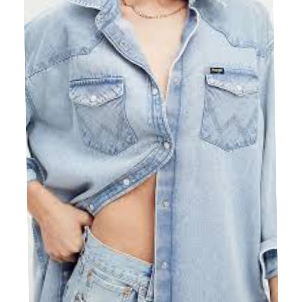 Wrangler Pearl Snap Button Western Rodeo Cowgirl Oversized Unisex Shirt Size XL